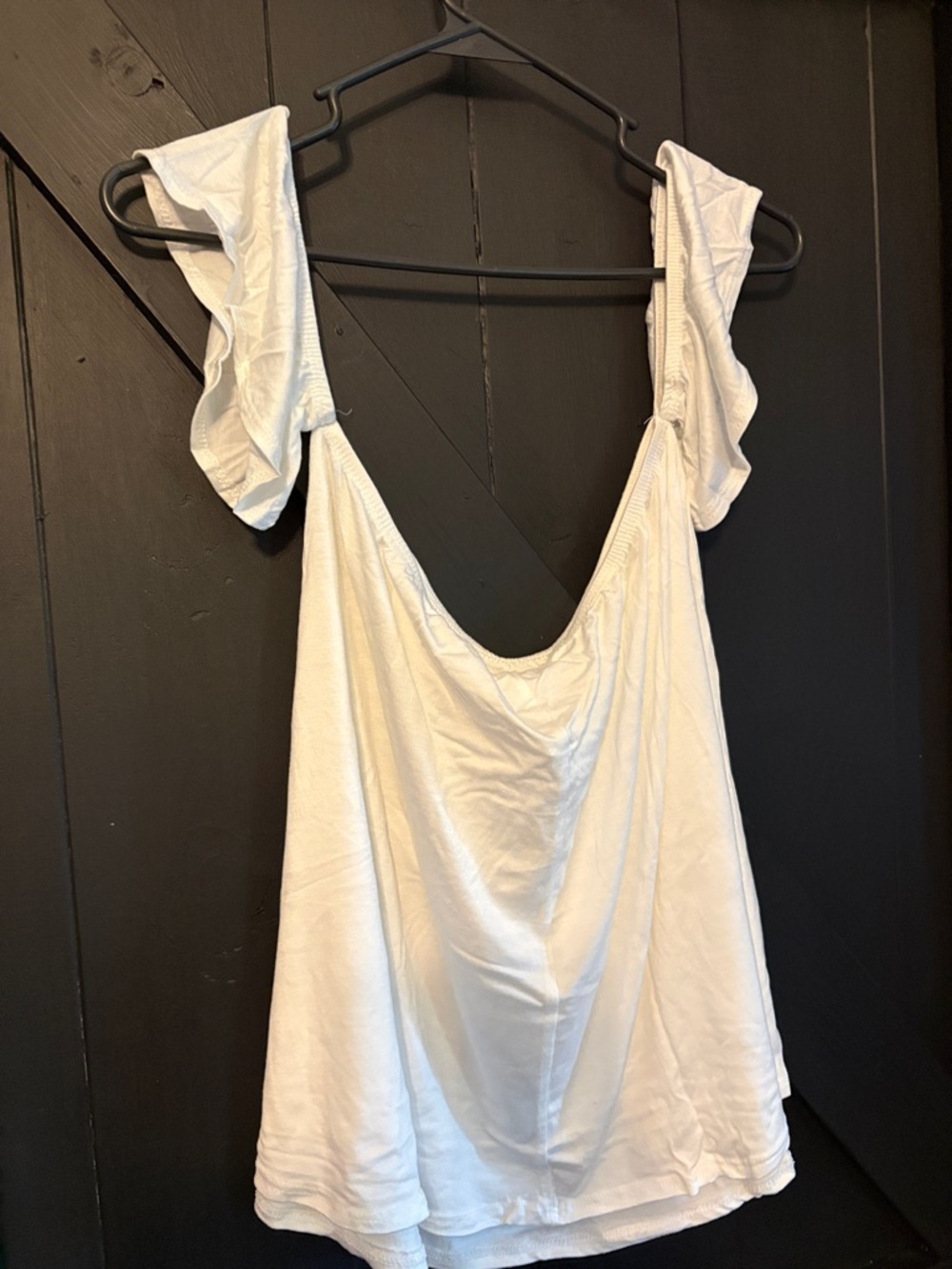 Women's White Ruffle Strap Shirt - Picture 3 of 3